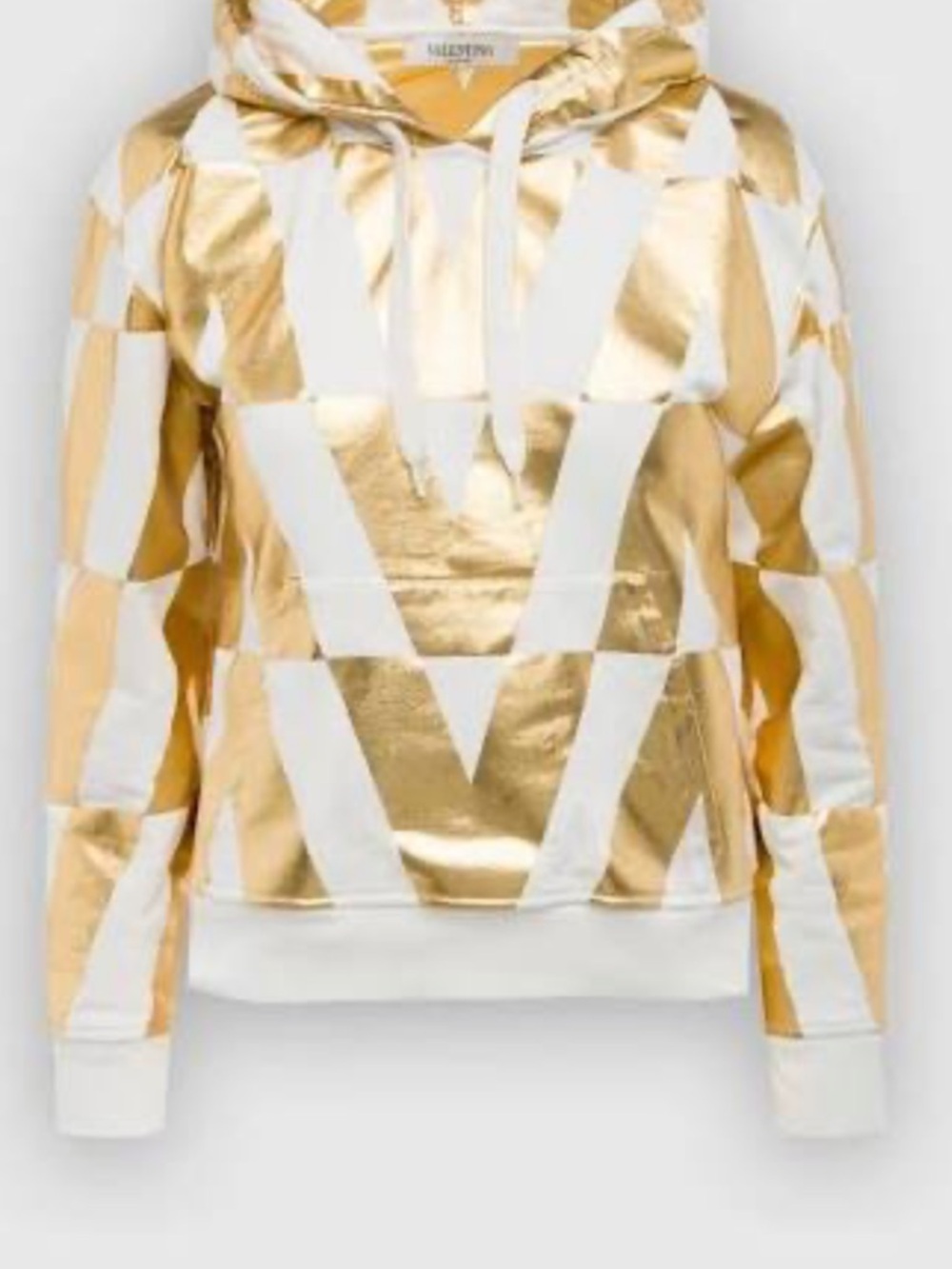 Valentino Gold and White Metallic Logo Hoodie